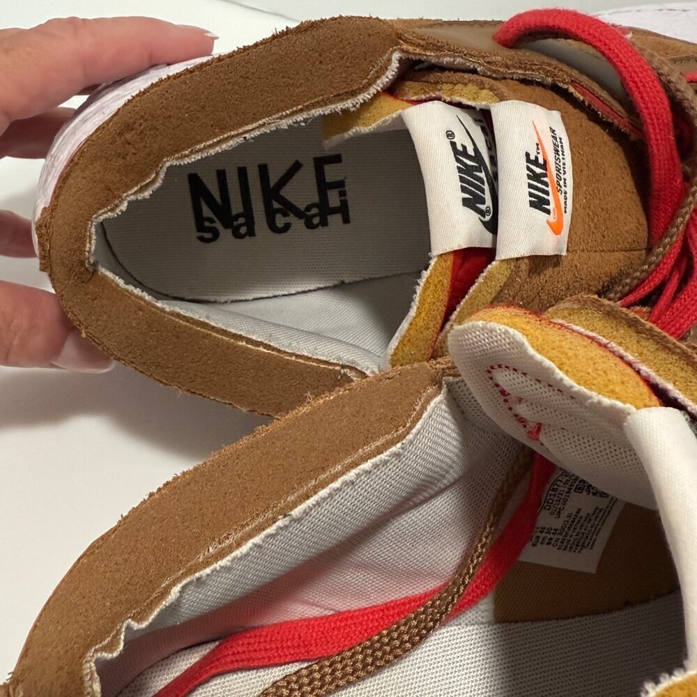 Nike Sacai Blazer Low British Tan Brown White Red DD1877-200 Mens Size 12 - Picture 7 of 12
